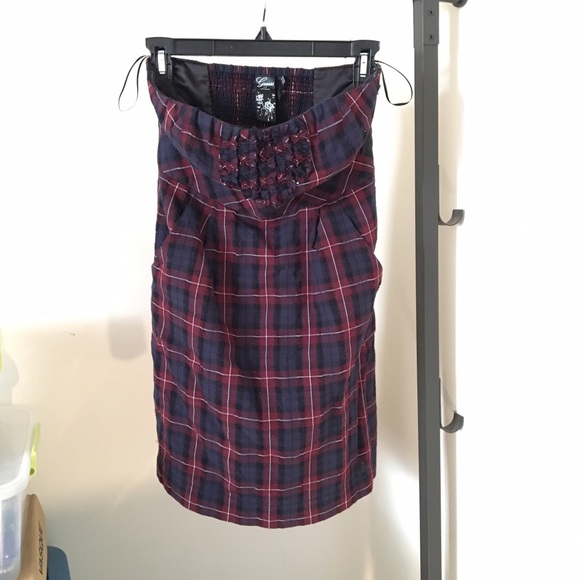 Guess Strapless Casual Plaid Cocktail Dress - Picture 8 of 15