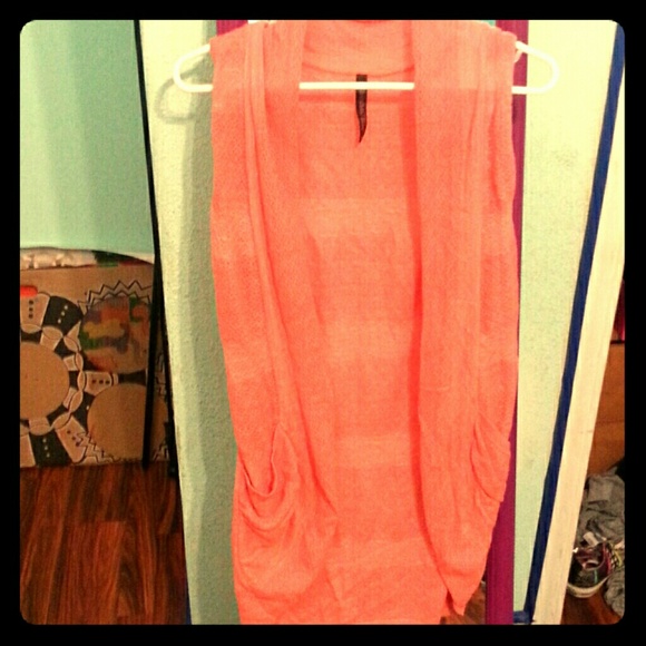 Long peach no sleeve cardigan