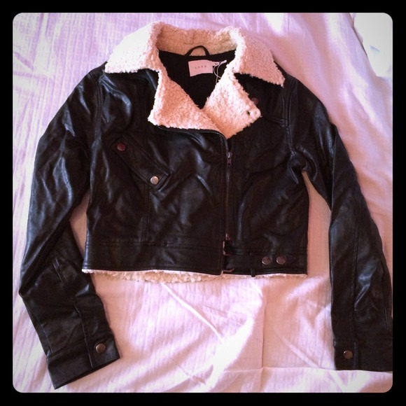 Nasty Gal black Shearling Moto Jacket, NWT