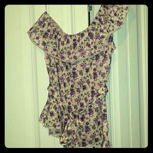 Purple floral one shoulder blouse