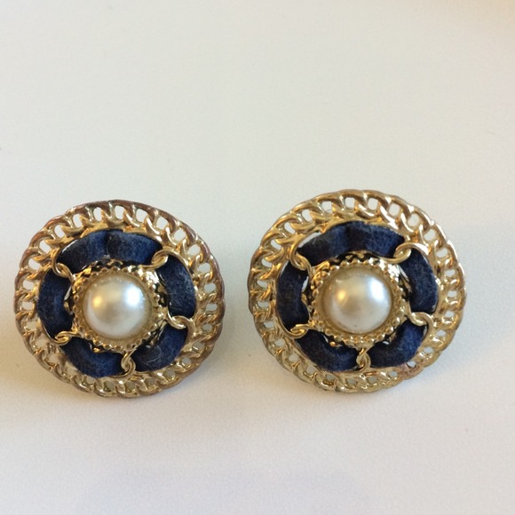 Gold and navy earrings