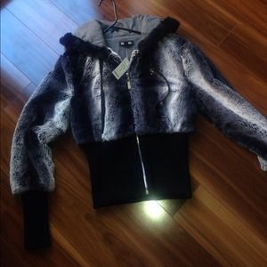 Brand New Bebe textured faux fur hoodie