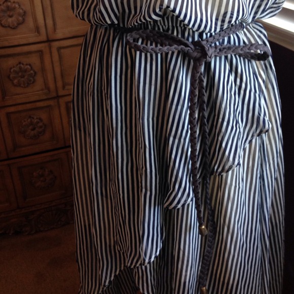 New high low navy blue stripes dress - Picture 3 of 4
