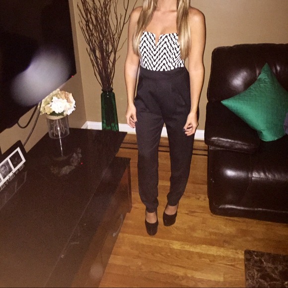 Black and white sweetheart pant romper