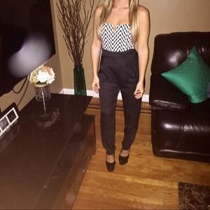 Black and white sweetheart pant romper