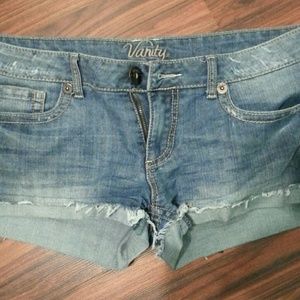 Distressed jean shorts