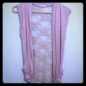 Grey lace back no sleeve cardigan