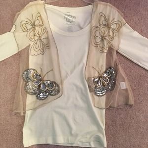 Gold beaded vest and cream 3/4 sleeved shirt
