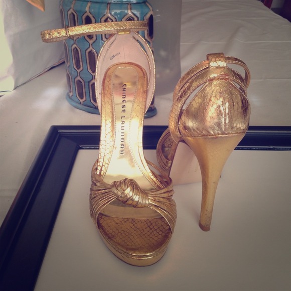 Chinese Laundry gold stilletos