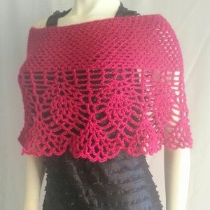 CROCHET SHAWL PONCHO ELEGANT CHERRY NEW ONE SIZE