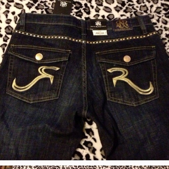 Rock and Republic Gold Stud boot cut jeans.
