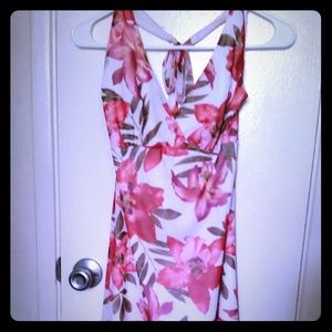eye catching long floral halter dress