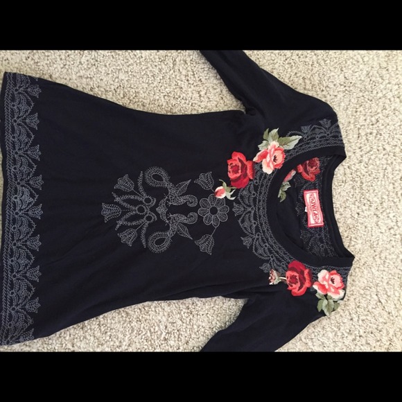 JWLA M Black embroider 3/4 sleeve shirt