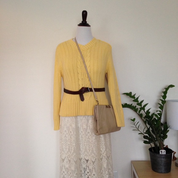 Yellow Chunky Cable Knit V-Neck Sweater