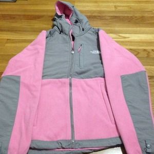 Women's Pink Fleece Hooded North Face Jacket