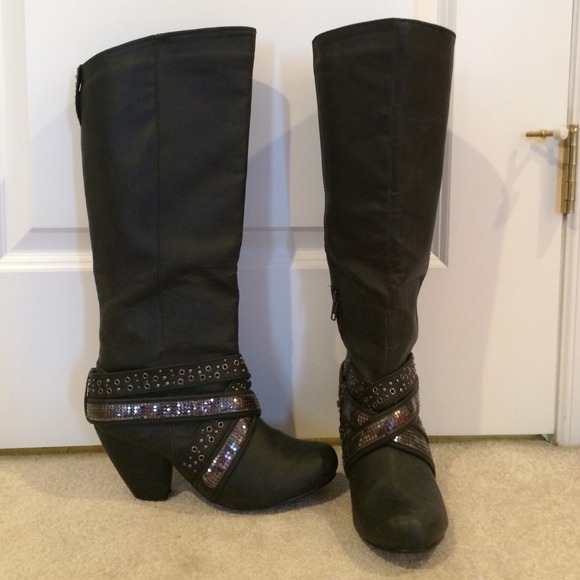 Tall, black, studded boots size 8