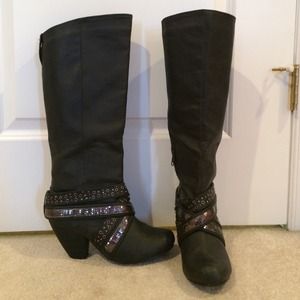 Tall, black, studded boots size 8