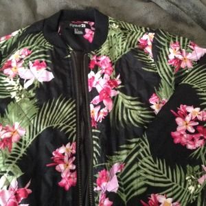 Floral and Palm Tree Print Bomber Jacket