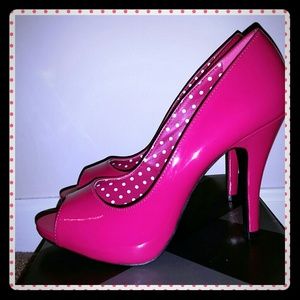 XAppeal Hot Pink Patent Peeptoe Pumps