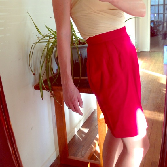 Valerie Stevens Red Wool High Waisted Pencil Skirt
