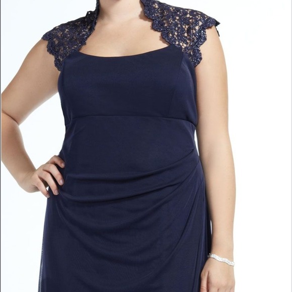 Metallic lace cap sleeve long Jersey Dress