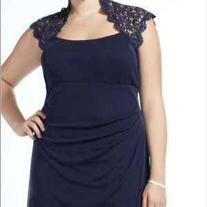 Metallic lace cap sleeve long Jersey Dress