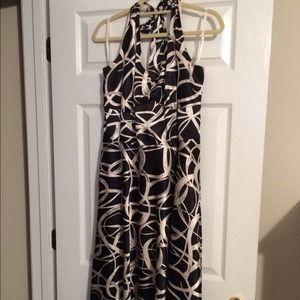 Silk like halter black & white dress