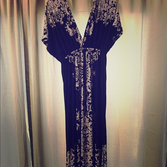 Black and white paisley long dress