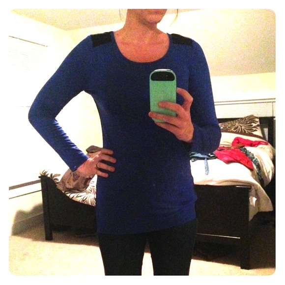 Blue and black moto shoulder tunic long shirt