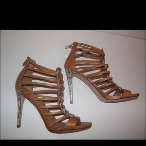 New Coach 9.5 sexy strappy snake heels leather