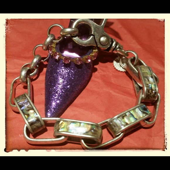 Jessica Simpson Chunky Abalone & Silvertone Statement Braceket NEW