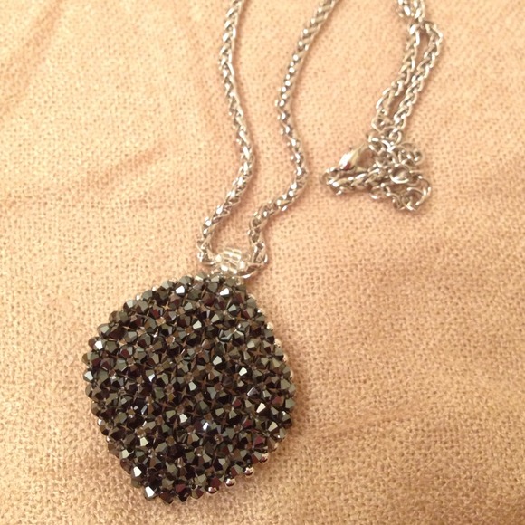 Sparkly black iridescent beaded drop necklace