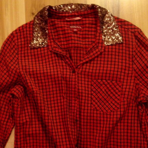 Dark orange flannel shirt with sequined collar