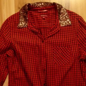 Dark orange flannel shirt with sequined collar