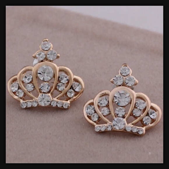 Jewelry - Gold & Rhinestone Tiara Earrings