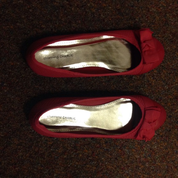 Charming Charlie's coral bow slippers