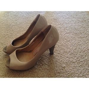 Nude color open toe heels