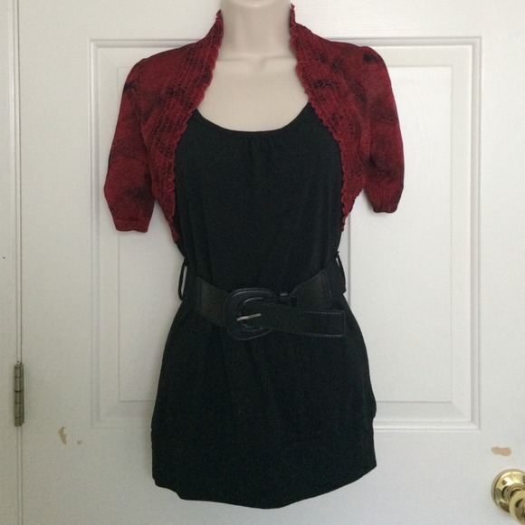 Black and red belted top