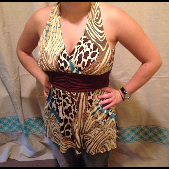 Boston Proper Leopard Print Multi Color Halter - Picture 2 of 4