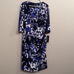 Ralph Lauren Blue Floral Jersey Dress Plus Size 22