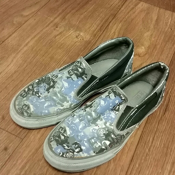 Converse gas mask print slip ons