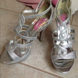 Silver glitter heels