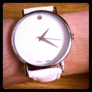 White and silver faux leather watch