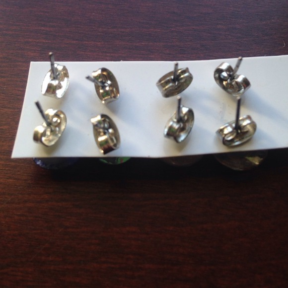 Colored Crinkled Metallic Button Stud Earrings - Picture 3 of 3