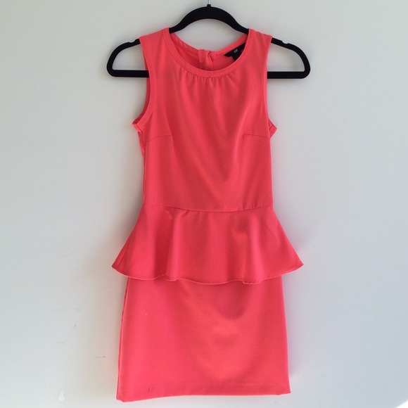 Bright Pink Peplum Dress w/ Gold Zipper Detail