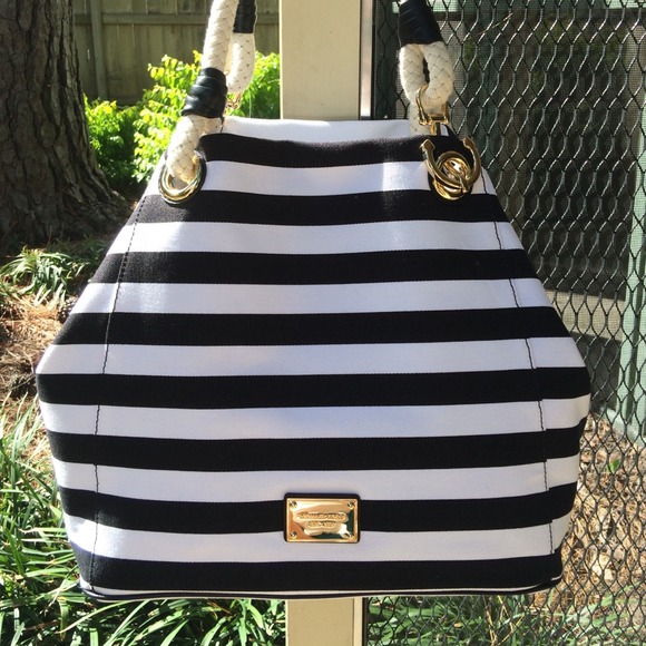 MK Black Stripped Canvas Bag