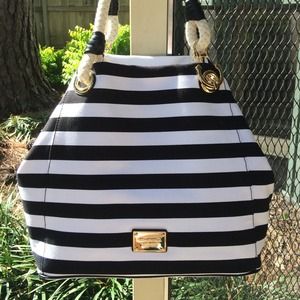 MK Black Stripped Canvas Bag