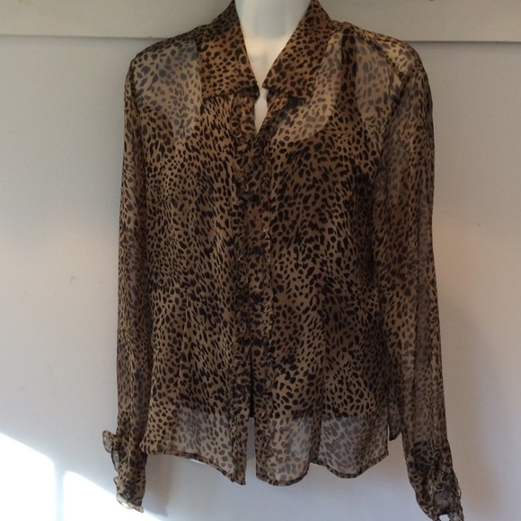 Leopard Print Silk Chiffon Blouse sz M