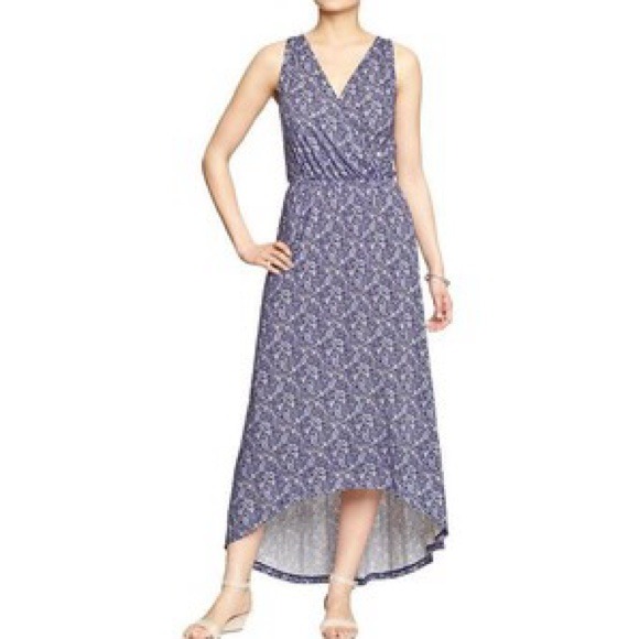 High low, floor length Blue White Pattern Dress