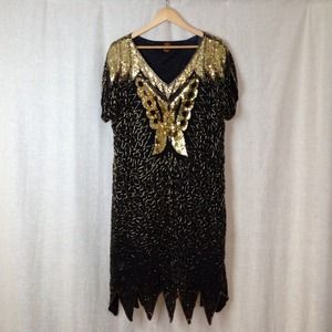 Beautiful Butterfly Gold Sequin Dress